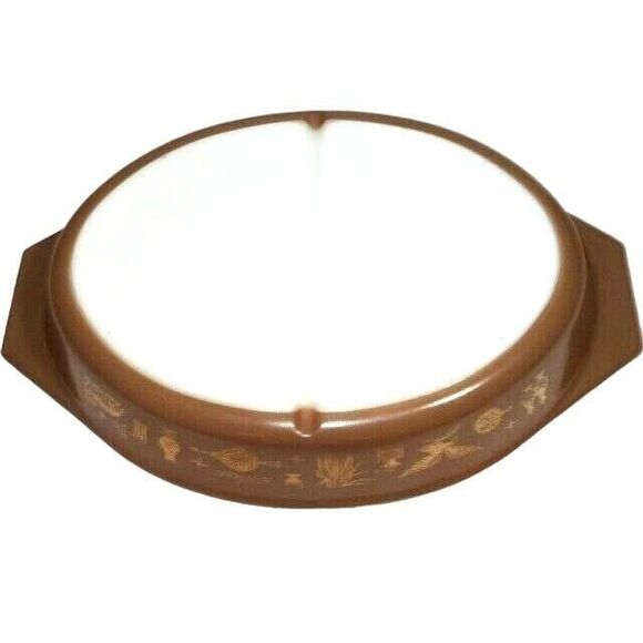 Pyrex Early American Divided Casserole Dish Gold Brown 1.5 Qt Vintage 1960 Gift - Picture 4 of 4
